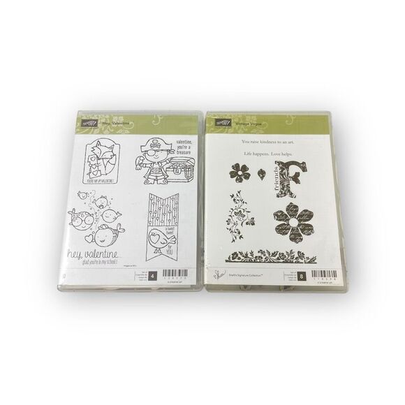 Stampin’ Up! Hey Valentine & Vintage Vogue Cling Rubber Stamp Set of 2 Sets - Picture 1 of 8